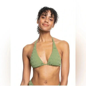 Roxy‎ Current Coolness Elongated Triangle Textured Bikini Swim Top Green Med NEW